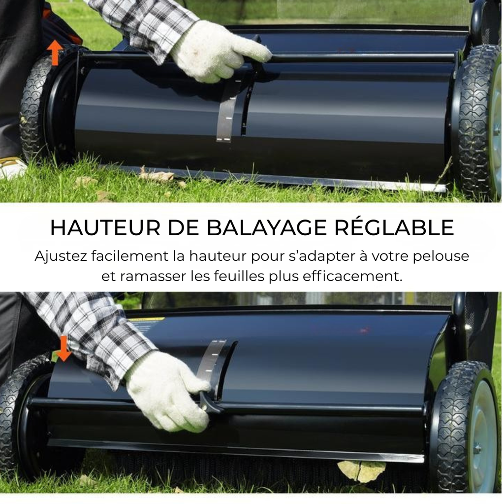 LeafMaster – Balayeuse à Gazon avec Bac à Grande Capacité