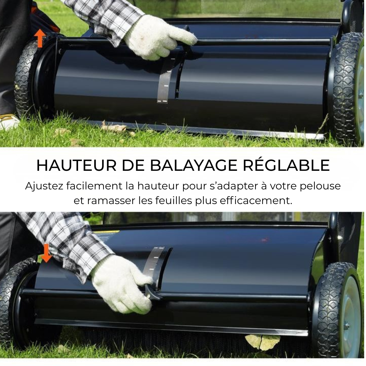 LeafMaster – Balayeuse à Gazon avec Bac à Grande Capacité