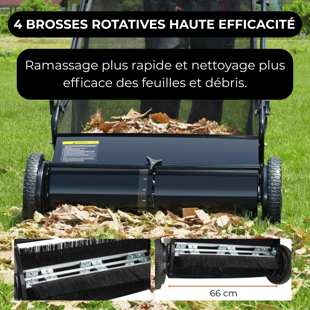 LeafMaster – Balayeuse à Gazon avec Bac à Grande Capacité