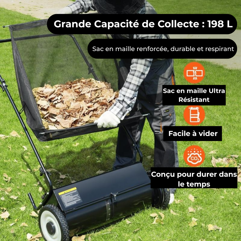 LeafMaster – Balayeuse à Gazon avec Bac à Grande Capacité