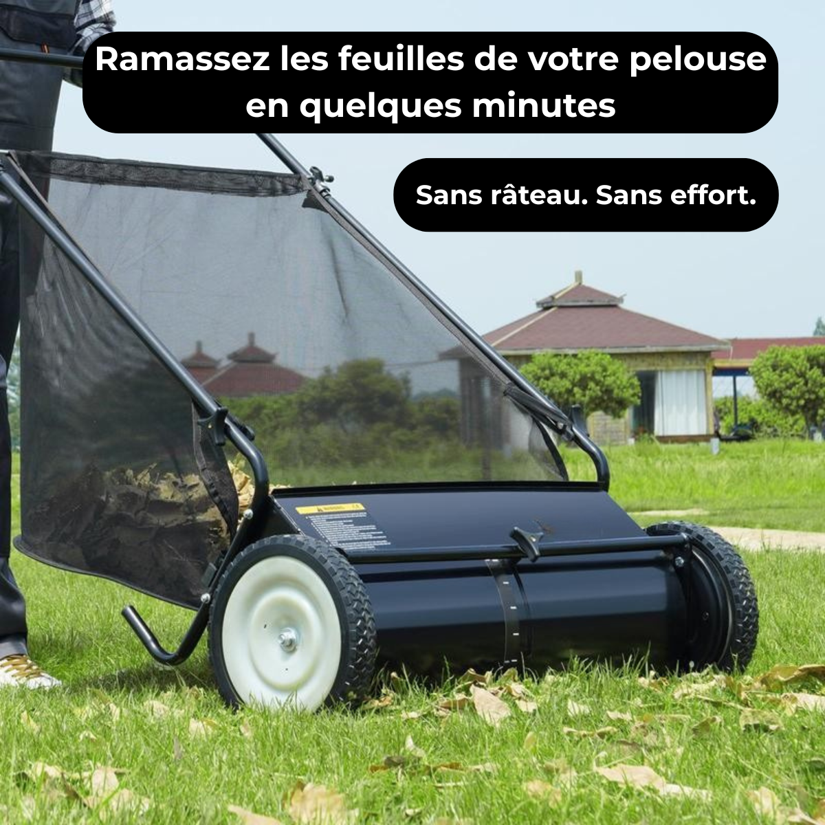 LeafMaster – Balayeuse à Gazon avec Bac à Grande Capacité